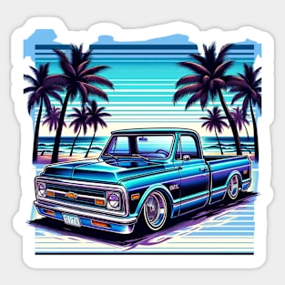 Chevy C10 Lowrider Beach Theme Design - Classic Car Meets Summer Vibes Sticker
